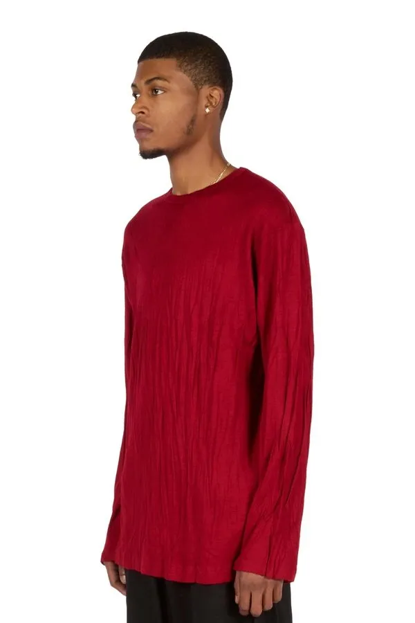 Wrinkle Round Neck Long Sleeve Top